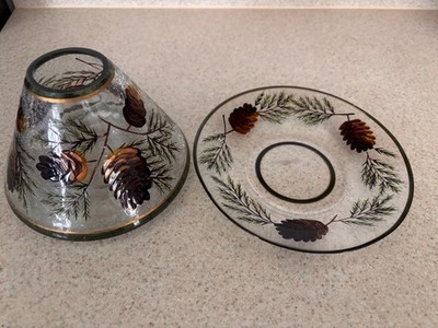 Yankee Candle Crackled Glass Pine Cone Candle Shade and Plate
