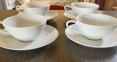 MCM Noritake Japan Savoy White 4 Sets Coffee Tea Cups and Saucers NEW COND