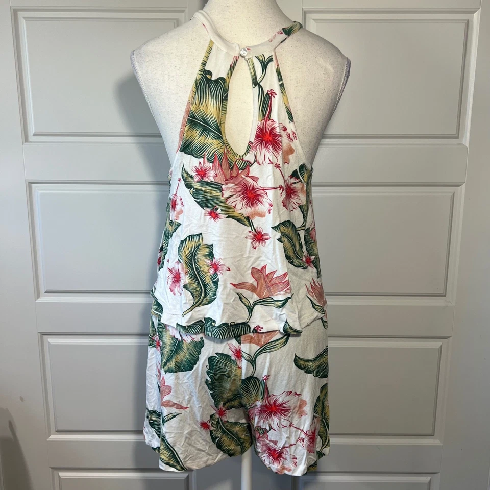 Roxy Women's Tropical Floral Print Halter Romper Jumpsuit L - Image 2 of 4