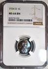 NGC MS-64 BN 1934-D Lincoln Cent, Gorgeous, Sapphire-Toned specimen.