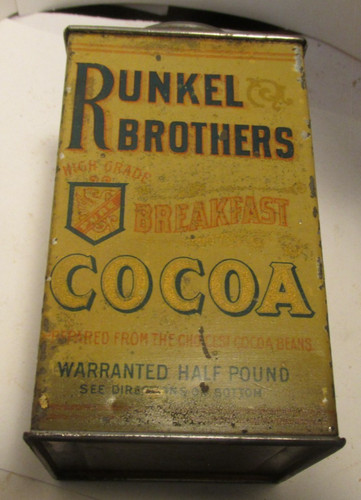 antique ltin-Runkel Brothers Breakfast Cocoa New York 5" tall 2 1/2" square