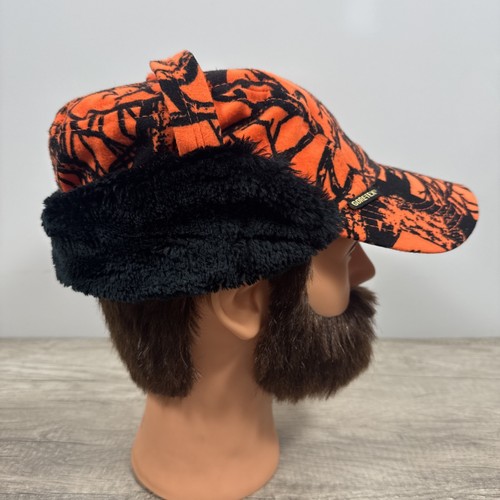 Cabela's L Gore-Tex Thinsulate Blaze Orange Camo Hunting Trapper Hat Earflaps - Picture 4 of 18