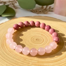 8mm Rose Quartz Rhodonite Stretch Bracelet Pink Crystal Healing Bracelet Gift