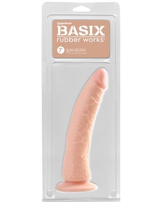 Pipedream Basix Rubber Works Slim 7 Inch Dong With Suction Cup Flesh