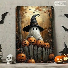 Spooky Halloween Tin Signs Ghost Witch Hat Pumpkins Indoor/Outdoor Wall Decor