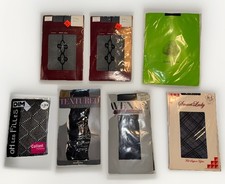 Lot Of 7 Women  s VTG Black Textured/patterned Pantyhose Sz M-L