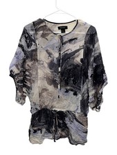 Karen Kane Womens Abstract Print Sheer Tunic Top S Black/Gray