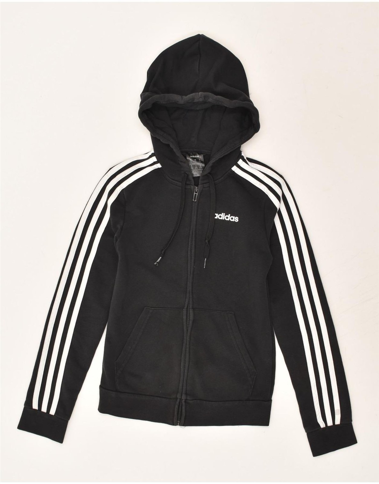 ADIDAS Womens Zip Hoodie Sweater UK 0/2 2XS Black Cotton AN01