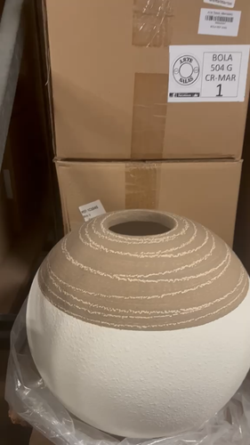 Modern Round Ceramic Sphere Vase - Two-Tone Textured White & Brown Decorative - Video 1 of 1