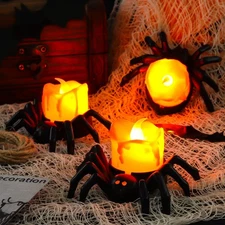 Vellibring 6PCS Halloween Spider Tea Lights 3.54*2.95*1.89 inches, Orange 