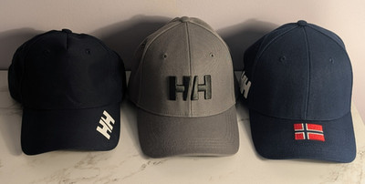 Lot of 3 - Helly Hansen HH Gray / Blue / Flag Adult Snapback Cap Hats NICE LOOK!