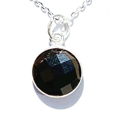 Natural Black Tourmaline Crystal Necklace Protection, Round Faceted Gemstone,...