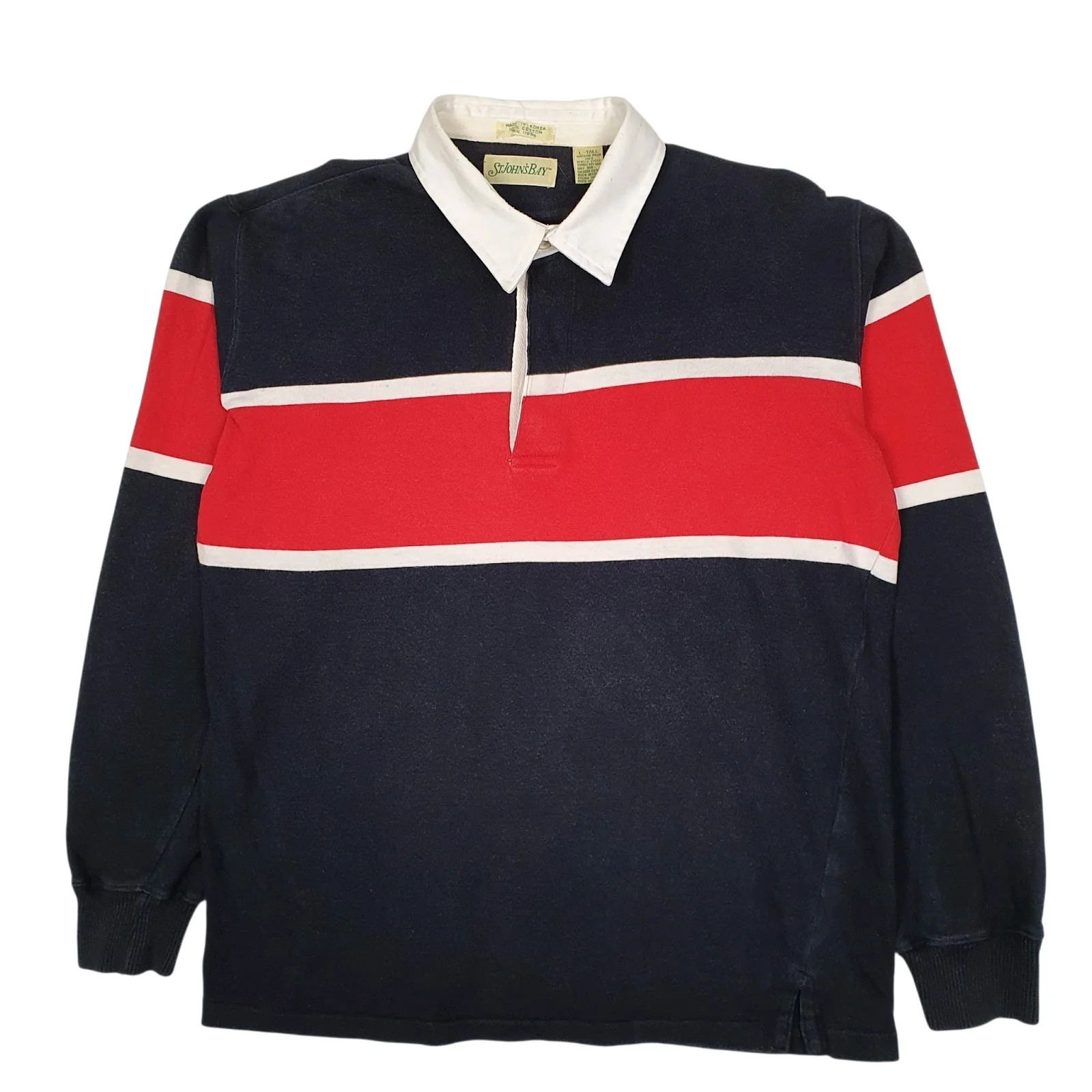 ST JOHNS BAY Navy Polo Shirt Rugby Vintage 90s Long Sleeve Cotton Mens L