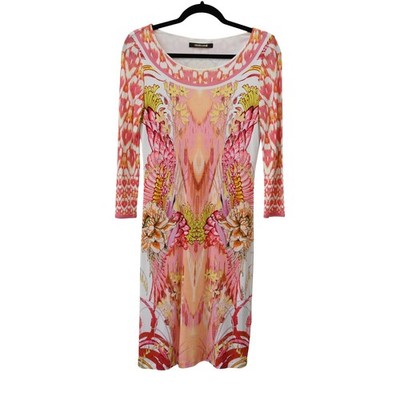 Roberto Cavalli Pink Floral Abstract Fitted Midi Dress Size IT 40/ Approx. US 4 