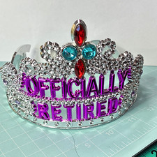 Silver Purple Rhinestone Tiara Crown "Officially Retired" One Size plastic