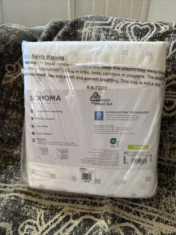 Sonoma The Ultimate Sheet Set 400 Thread New King Lavender Ditsy Floral - Image 4 of 4