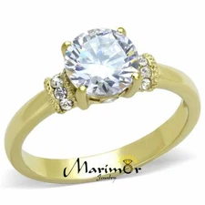 1.33 Ct CZ Stainless Steel 14k Gold Ion Plated Engagement Ring Women's Size 5-10