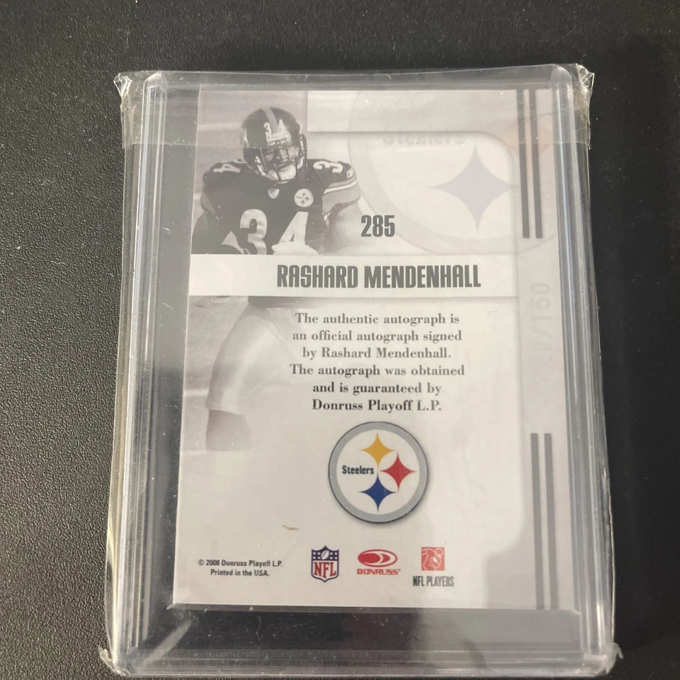 2008 Donruss Threads Rookie Class Lettermen Rashard Mendenhall Auto 121/150 - Image 3 of 4