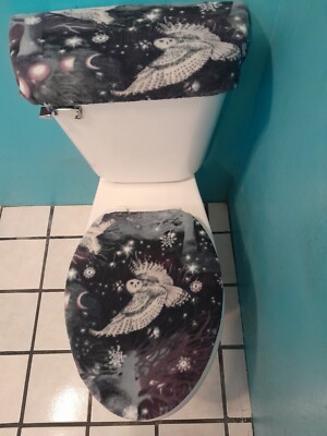 MYSTIC OWL FLEECE TOILET SEAT LID & TANK TOP COVER SET