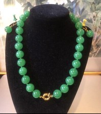 Very Beautiful 14mm Natural Jade Big Round Gemstone Beads Necklace And Earrings