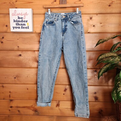 Princess Polly Light Acid Wash High Rise Mom Jeans Straight Taper Leg Sz 0 X 28''