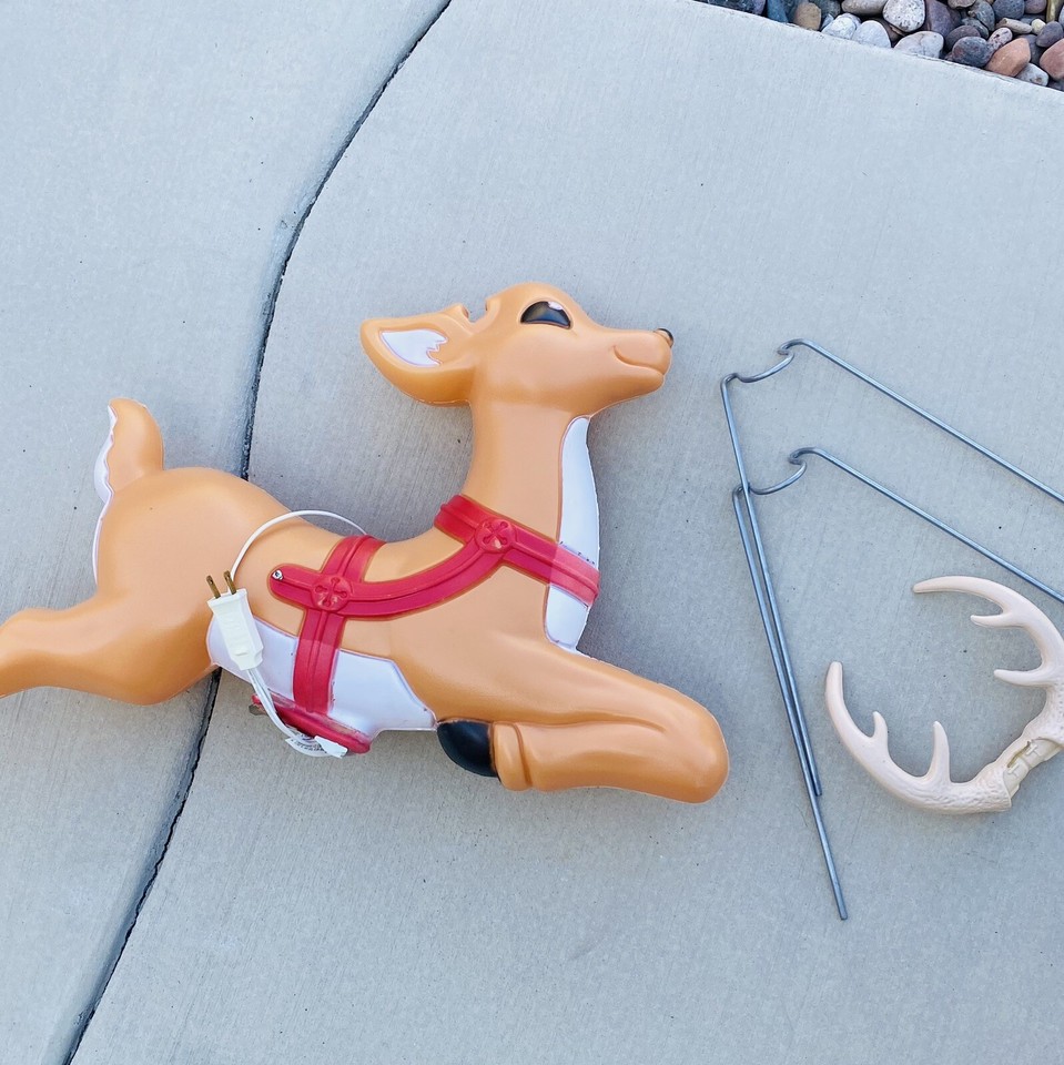 Vintage Santa Reindeer Christmas Blow Mold Yard With Original Box No