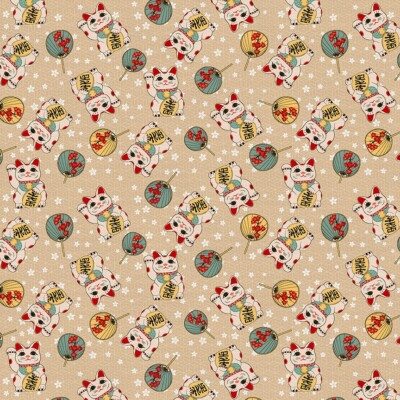 Feline Drive Fabric KIMONOS & KOI Lucky Cat Maneki-Neko - Sold by the Yard