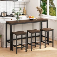 4 Piece Dining Table Set Table w/ 3 Stools Kitchen Breakfast Furniture