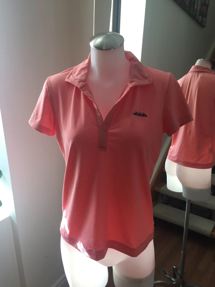 TEHAMA Ladies Coral Pink Golf Performance T-Shirt Polo Shirt Size S Retail $65 - Image 3 of 4