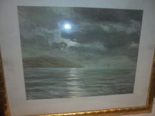 36485 Hans M&uuml;nnich Chemnitz Guache Tempera Sonnenuntergang Ostsee 51x60cm