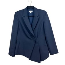 Tahari Arthur S Levine Women Blazer Suit Peak Collar Asymmetric Hem Navy SZ 8P