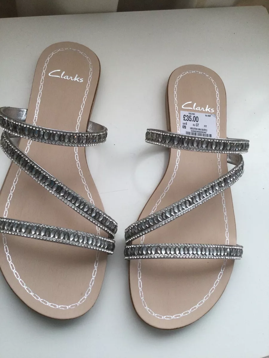 Clarks silver flat sandals hot sale