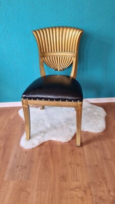 Lehn-Polster-Stuhl Holz antiker Goldton Polster Schwarz Barock-Rokoko-Stil