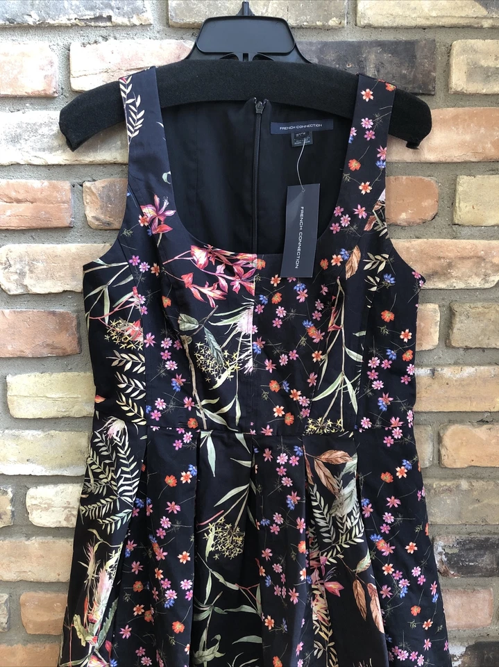 Vestido de Verano French Connection Negro Estampado Floral Ajuste N Acampanado 10 Nuevo con Etiquetas Mrsp $188 Foto 2 de 4