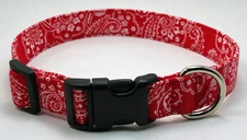 Paisley Red & White Dog Collar Adjustable Valentine Handmade Custom Designer