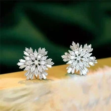 14K White Gold Plated 2.00 Ct Round Cut Moissanite Cluster Stud Earrings