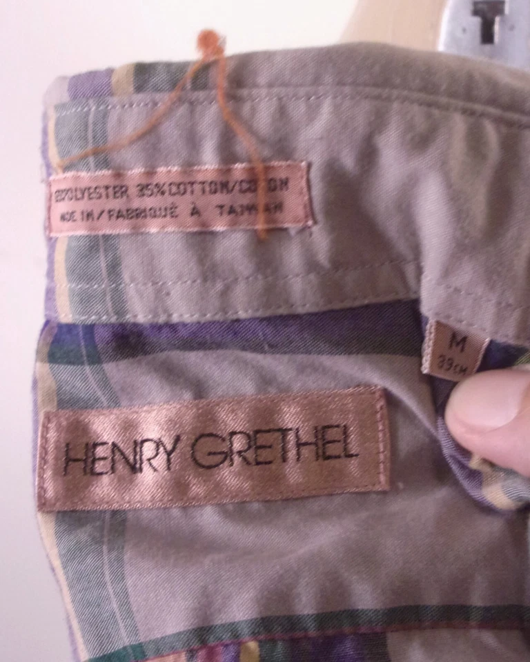 vintage 80s Henry Grethel Colorful Plaid Button Front Shirt Up Down Indie Mod M - Image 4 of 4