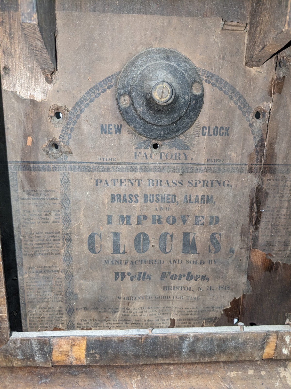 Antique American Roller Pinion Clock By Wells Forbes , Bristo, 1842