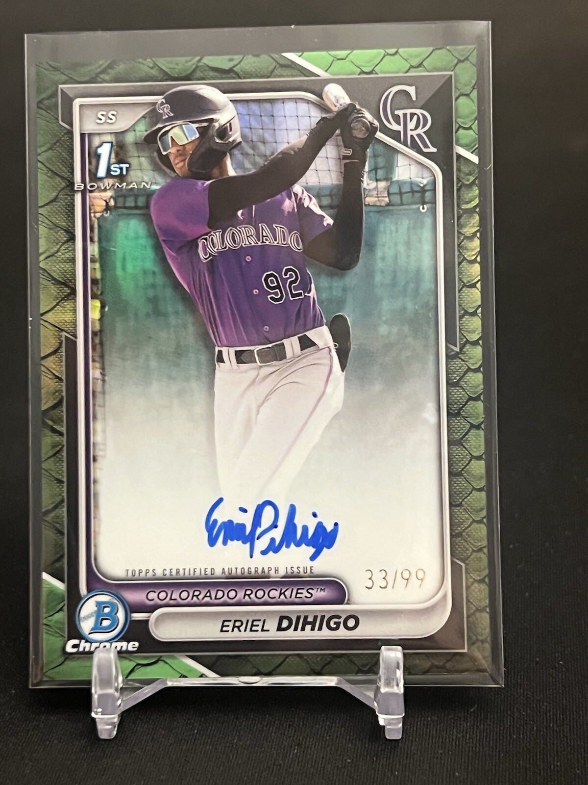 Eriel Dihigo 2024 Bowman Chrome 1st Reptilian Green Auto /99 SP Colorado Rockies