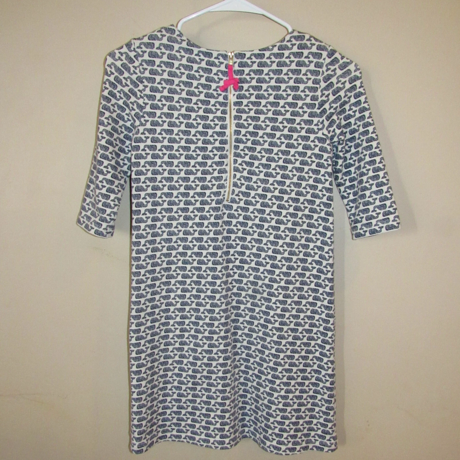 OFF WHITE Abito bambina Vineyard Vines bianco sporco blu navy balena stampa all over tg S 7 8