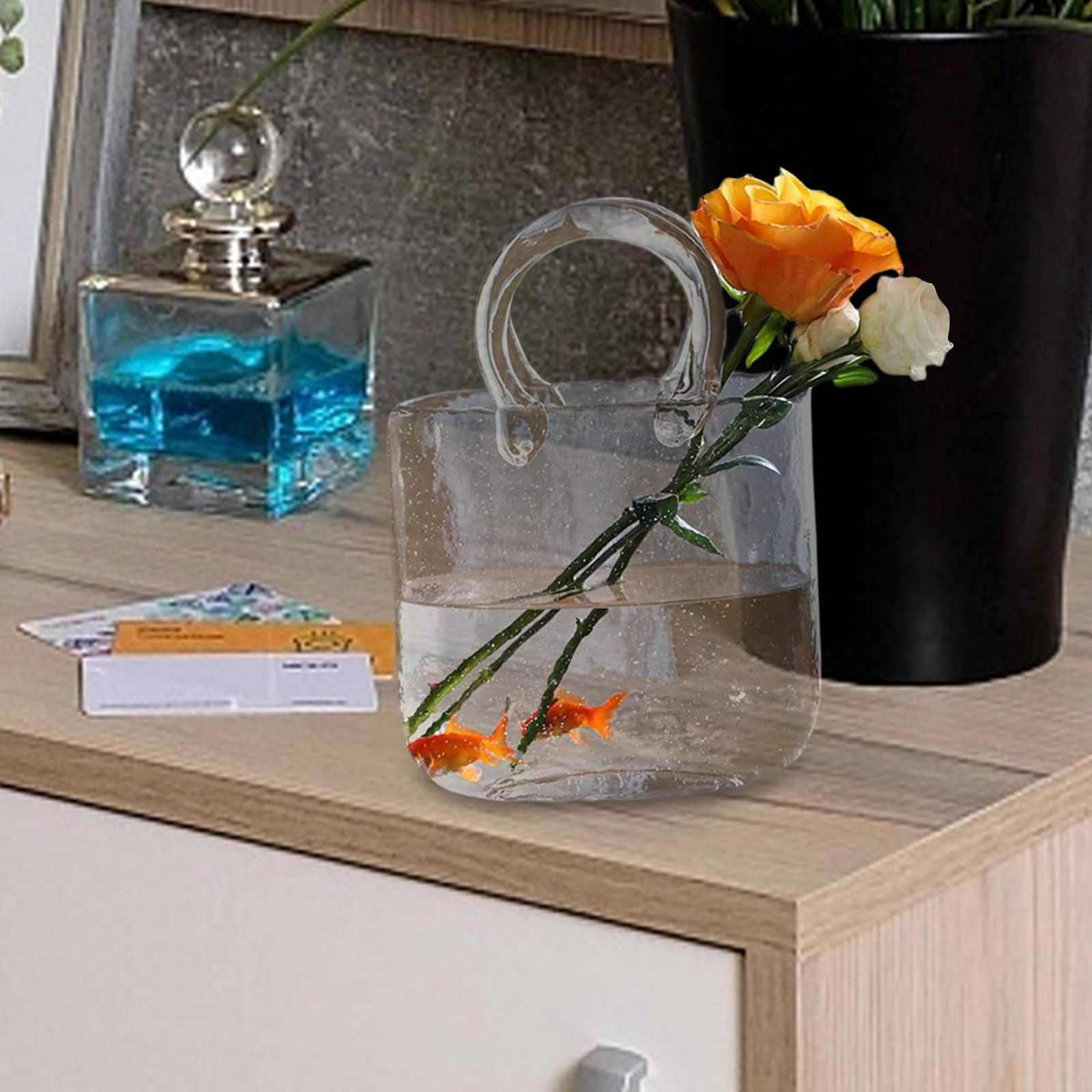 1pcs Handbag Shape Clear Vase,Glass Vases Fish Bowl Handmade Flower