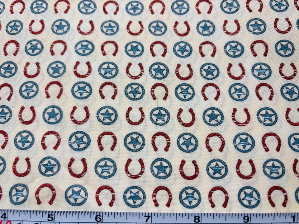 Moda FABRICS Western Deb Strain HOME ON THE RANGE Horseshoes Sheriff's Badge  FQ - Image 2 of 2