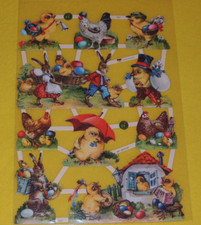1x Poesiebilder Oblaten OSTERN  7421 Glanzbilder Hasen K&uuml;ken H&uuml;hner Tiere Hennen