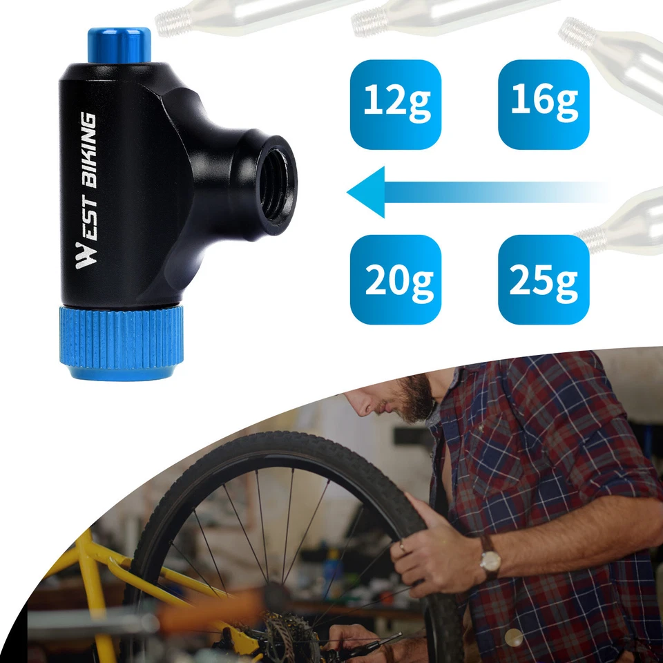 WEST BIKING Mini Fahrrad Pumpe CO2 Inflator Fahrradpumpe Ball Pumpe Blau - Bild 4 von 4