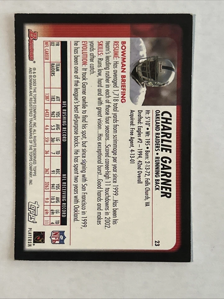 2003 Bowman Chrome - Charlie Garner #23 - Image 2 of 2
