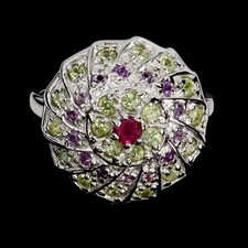925 Sterling Silver Ring Rhodolite Amethyst Peridot Gemstone Jewelry Size 7.5