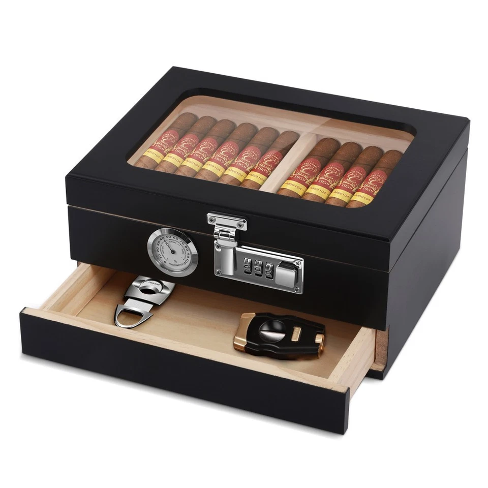 Holz Humidor für ca 35 Zigarren -mit Schlos Schubladen Zigarren Aufbewahrungsbox - Bild 2 von 4