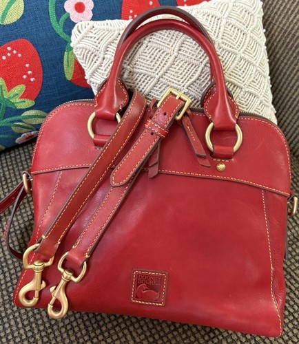Dooney Bourke Red Cameron Florentine Vacchetta Leather Satchel Handbag Luxe - Picture 3 of 16