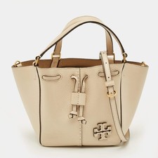 Tory Burch Mcgraw Dragonfly Beige Leather Drawstring Tote