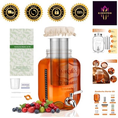Kombucha Home Brewing Kit - 1 Gallon Glass Jar with Complete Brewing Accessories